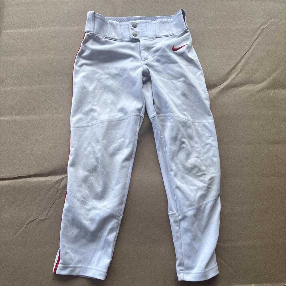 Nike Men's Size Small Baseball Pants Gray Red Stripe White with Back Pockets